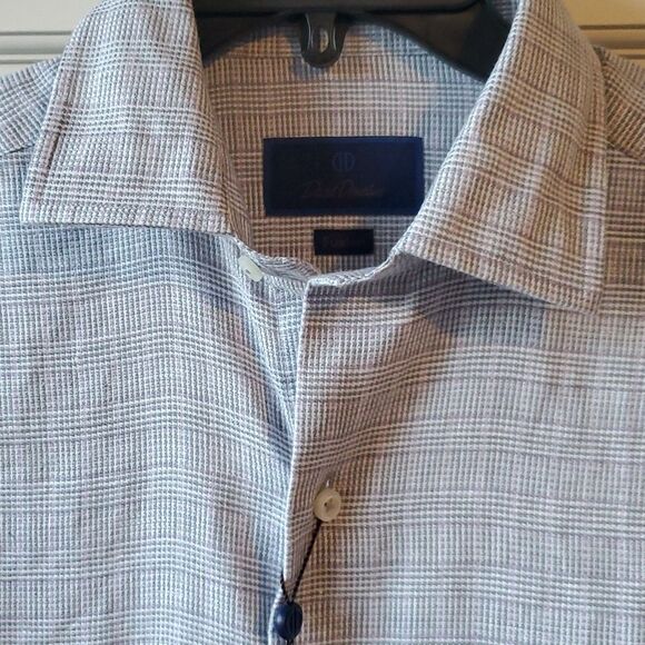 NWT DAVID DONOHUE GLEN PLAID DRESS SHIRT GRAY WHITE SZ MEDIUM 15.5 LINEN COTTON - Picture 3 of 8